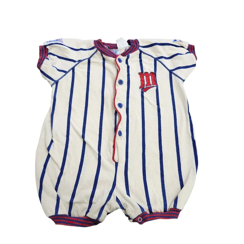 Vintage Minnesota Twins MLB Baby Romper 24M Pinstripe Baseball Jersey Mighty-Mac